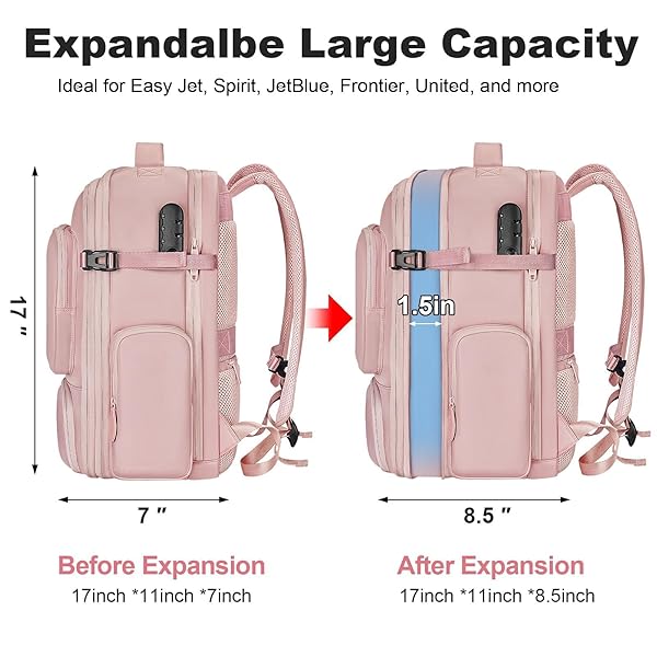 TAYGEER VACUUM BACKPACK, EXPANDABLE VACUUM SEAL CARRY ON BACKPACK WITH RAIN COVER, 17” LAPTOP COMPRESSION BACKPACKS TRAVEL WITH SHOE COMPARTMENT, TSA APPROVED PERSONAL ITEM COMPRESSION BACK PACK,PINK