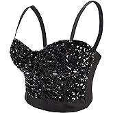 Women's Handmade Rhinestone Diamond Push up Bustier Crop Top Punk Corset Bra Vest