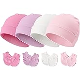 Newborn Baby Hats and Mittens Set for Unisex Infant Toddler Soft Beanie Hat Newborn Hospital Hats for Boys Girls 0-6 Months