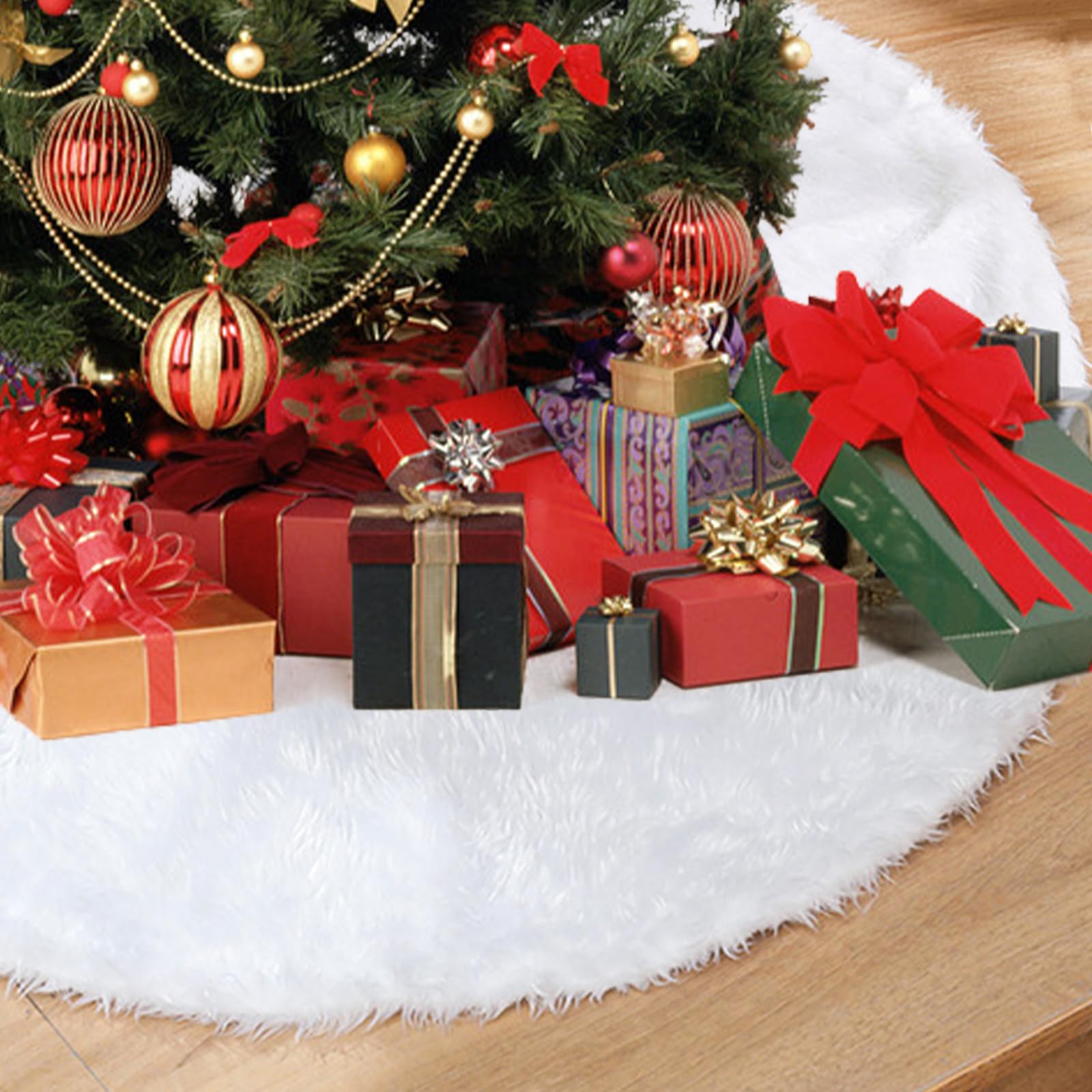 IHCEMIH Christmas Tree Skirt Large White Xmas Tree Skirts Luxury Faux Fur Plush Tree Base Cover Mat Christmas Tree Bottom Rug Covers Holiday Party Home Festival Decorations 36 Inches