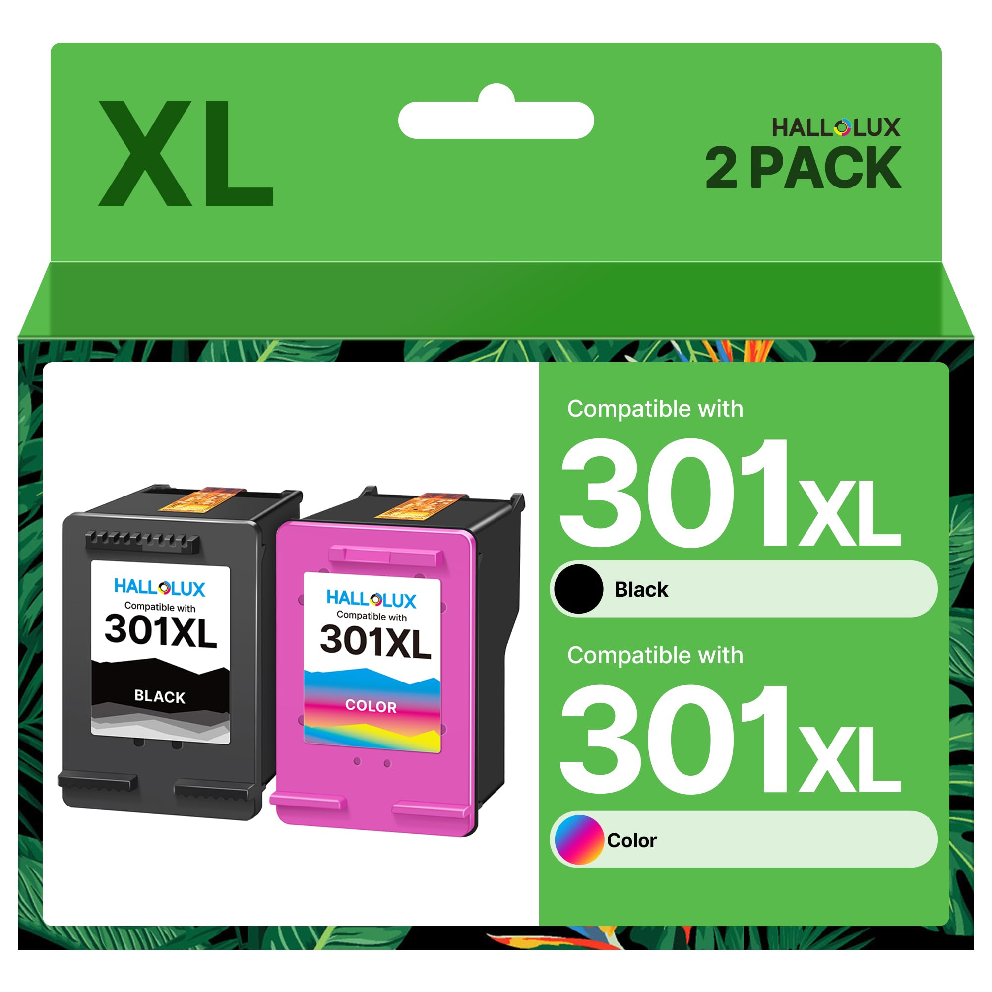 301XL Ink Cartridges High Yield Remanufactured for HP 301 XL for Envy 4500 5530 5532 4502 4507 DeskJet 2540 2050 1050 OfficeJet 2620 2622 4630 4632, 2-Pack, Black and Colour