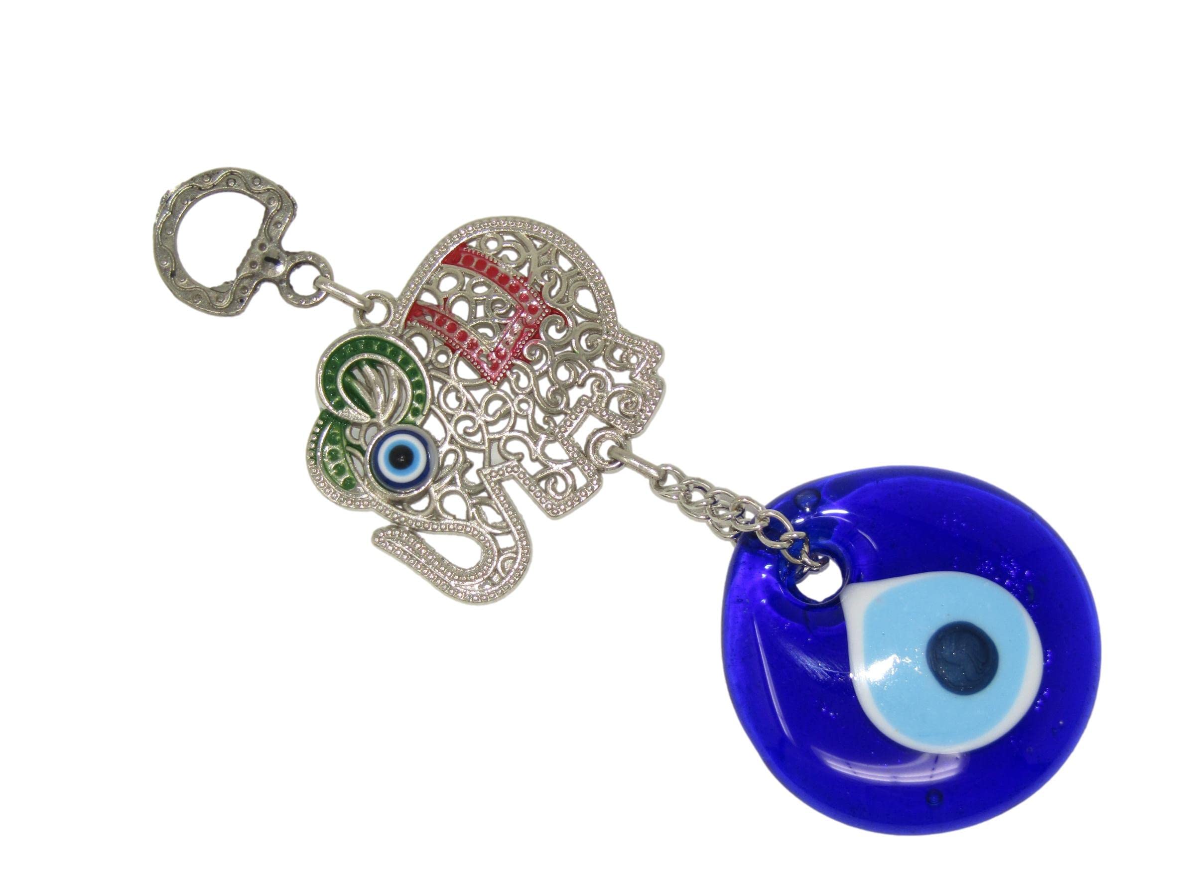 613-5cm Glass Lucky Evil Eye Nazar Boncuk Amulet & Elephant Charm Hanger Protection & Good Luck
