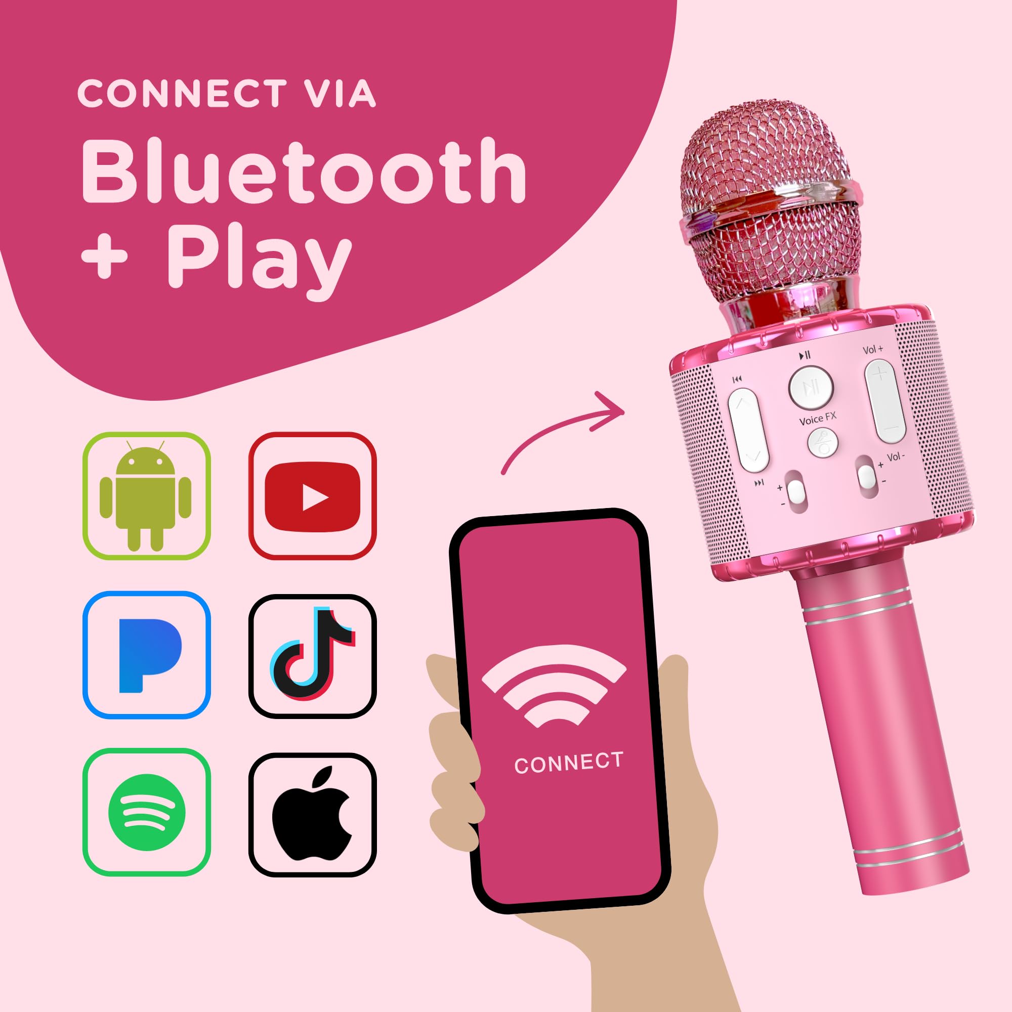 Move2Play, Kids Karaoke Microphone | Includes Stickers & Bluetooth | Kids Birthday Gift | Toy for All Ages 2, 3, 4, 5, 6+ Year Old Girls, Boys & Toddlers (All Pink)