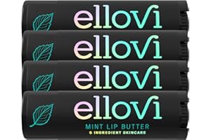 Ellovi Natural Lip Butter Lip Balm - Mint - Pure Enough to Eat - Made With Just 6 Vegan Ingredients - Moisturizing Lip Care for All Day Hydration (4-Pack)