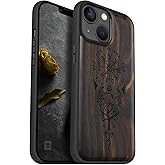 Carveit Magnetic Wood Case for iPhone 14 Case [Natural Wood & Black Soft TPU] Unique & Classy Wooden Shockproof Protective Cover Compatible with magsafe (Viking -Blackwood)