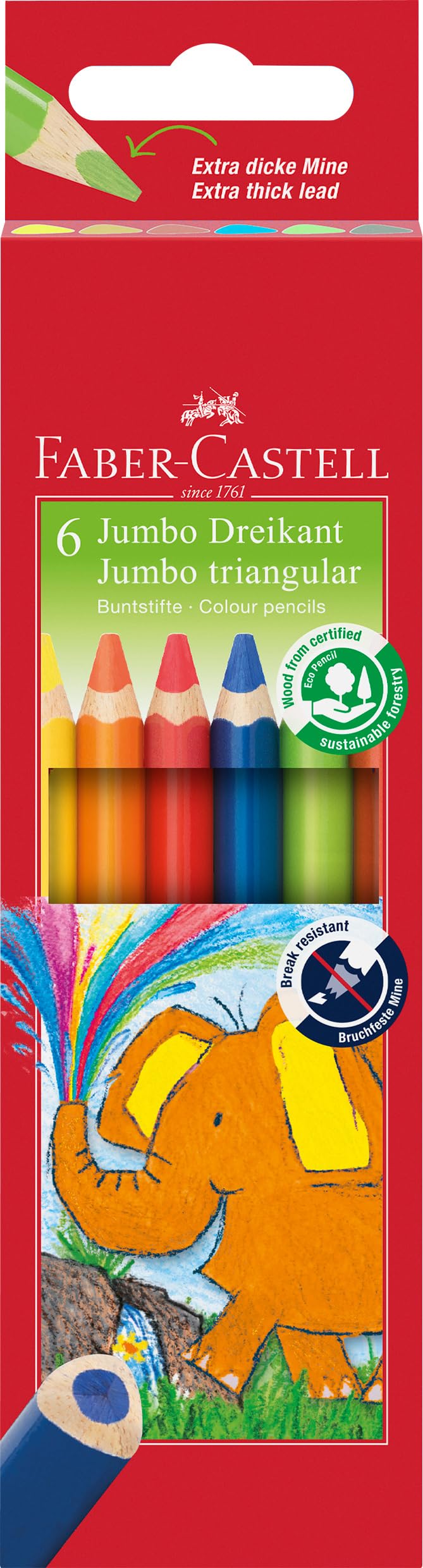 Faber-Castell 116506 - Jumbo colored pencils, triangular shape, 5.4 mm, case of 6