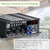 LiNKFOR Bluetooth 5.0 Stereo Amplifier 40W+40W USB SD AUX RCA Remote LCD view 8