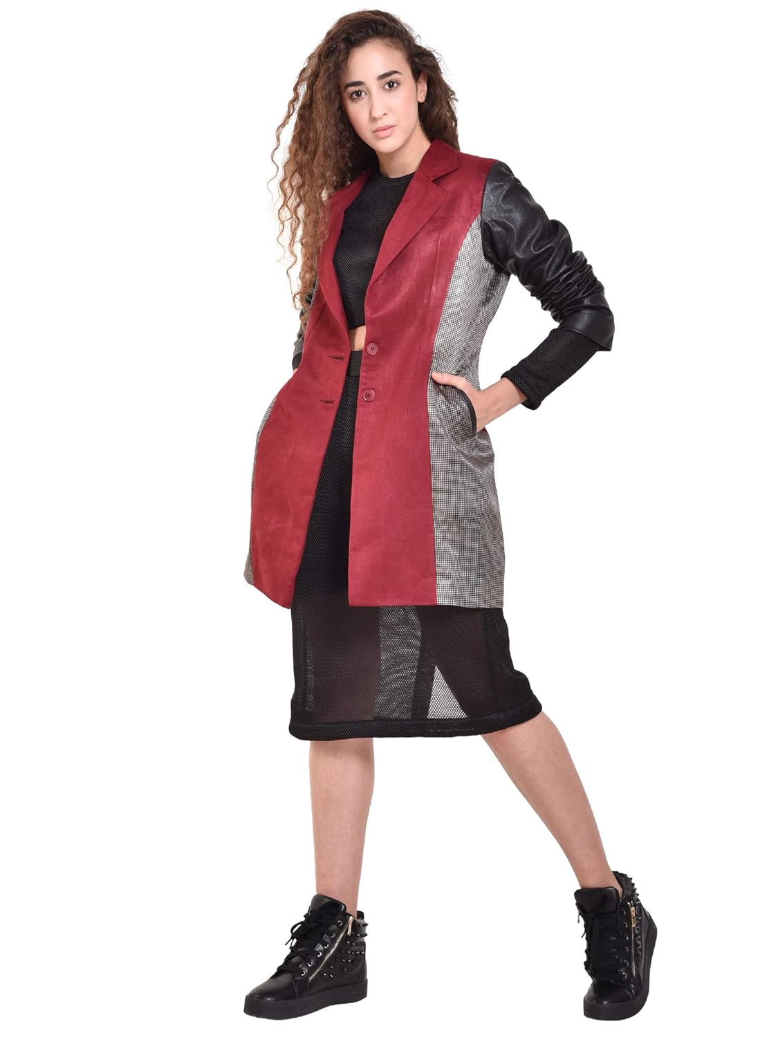 redrobe women's suede jacket with leather sleeve (multi)