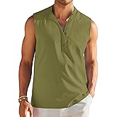 COOFANDY Sleeveless Beach Shirts for Men Summer Tank Shirts Casual Henley Tank Top