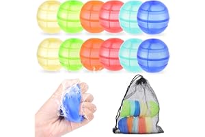 RURING Reusable Water Balloons for Kids, 12PCS Refillable Latex-Free Silicone Water Bomb with Mesh Bag, Summer Toys Beach toys Swimming Pool Party Supplies Bath Toy Outdoor Idea Gift for Kids