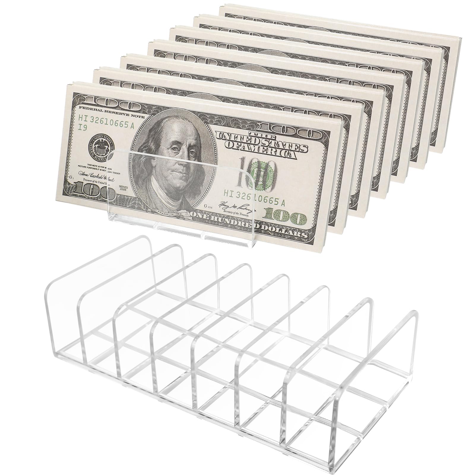 Photo 1 of 2pcs Mail Organizer Plastic Cash Tray, 7 Sections Acrylic Clear Plastic Mail Organizer, 6.6 x 3.3 inch Desk Divider Holder for Cash Envelope Mail Bill Card Makeup Palette
