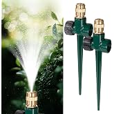 LIULO TOOL 2 Pack Metal Lawn Sprinkler, Automatic Brass Sprinkler with Spike Base, 360 Degree Adjustable Sprinklers Nozzle Large Area Coverage for Lawn Grass Patio Garden Irrigation