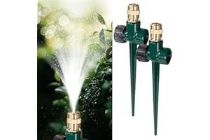 LIULO TOOL 2 Pack Metal Lawn Sprinkler, Automatic Brass Sprinkler with Spike Base, 360 Degree Adjustable Sprinklers Nozzle Large Area Coverage for Lawn Grass Patio Garden Irrigation