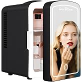 Iceblue Mini Fridge, 4 Liter /6 Cans Makeup Fridge with LED Mirror (Black) | Compact Mini Skincare Fridge for Beauty &amp; Beverages, Dual-use Portable Cosmetic Fridge for Bedroom, Office, Home, Car, Gift