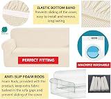 SAMSTEX 1 Seater Sofa Cover Beige High Stretch 1-Piece Anti-Slip Machine view 5