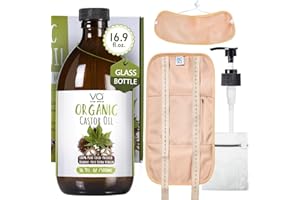 VITAL AFFAIR Pure Castor Oil Organic Cold Pressed Unrefined Glass Bottle-Castor Oil Wrap with 100% Cotton Flannel-Organic Castor Oil Pack Wrap-Waist & Neck Castor Oil Packs -Castor Oil Hexane Free.