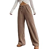 codcm Women's Fuzzy Lounge Pants Comfy Warm Fleece Pajama Long Pants Drawstring Elastic Waist Wide Leg Bottoms