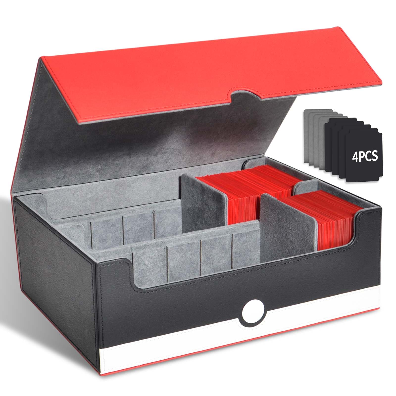 Photo 1 of tombert TCG Card Storage Box, 1600+Capacity for MTG, YuGiOh, Sports Cards.Premium Box with 4 Dividers, 4 InsertCards & Strong Magnet Closure (2 Rows -White & Red)