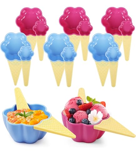 DELADOLA Kids Ice Cream Bowls With Spoons - 6 Pack Colorful Candy-Colored Plastic Dessert Bowls - View #3