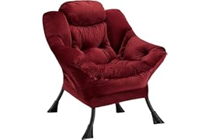 Congermom Fabric Lazy Chair Large Accent Chair,Velvet Frabic Modern Lounge Reading Chair with Armrests & Side Pocket,Upholstered Armchair for Living Room,Bedroom,Dorm(Dusty Rose)