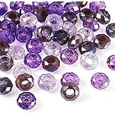 Cheriswelry 50pcs European Bracelet Bead Charms European Glass Beads fit Snake Chains Purple Theme Faceted Rondelle Large Hole Bead 6mm Big Hole Loose Spacer Beads for Jewelry Making 14x8 mm