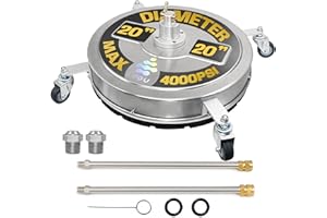 EDOU Pressure Washer Surface Cleaner - 20-Inch Stainless Steel Cleaner, 2 Replaceable Nozzles, 2 Washer Wand Attachments, 4 Wheels - 4000 PSI Maximum Pressure - 1/4" Quick Connector
