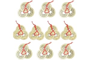 EasyBravo 10 Sets Fortune Coins Feng Shui Coins with Red String for Wealth and Success, 30 Coins