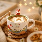 lpylxingyan 12oz Cute 3D Fox Ceramic Coffee Mug | Cute Animal Figurine on Rim, Kawaii Novelty Cup, Christmas Birthday Gifts, Microwave Dishwasher Safe