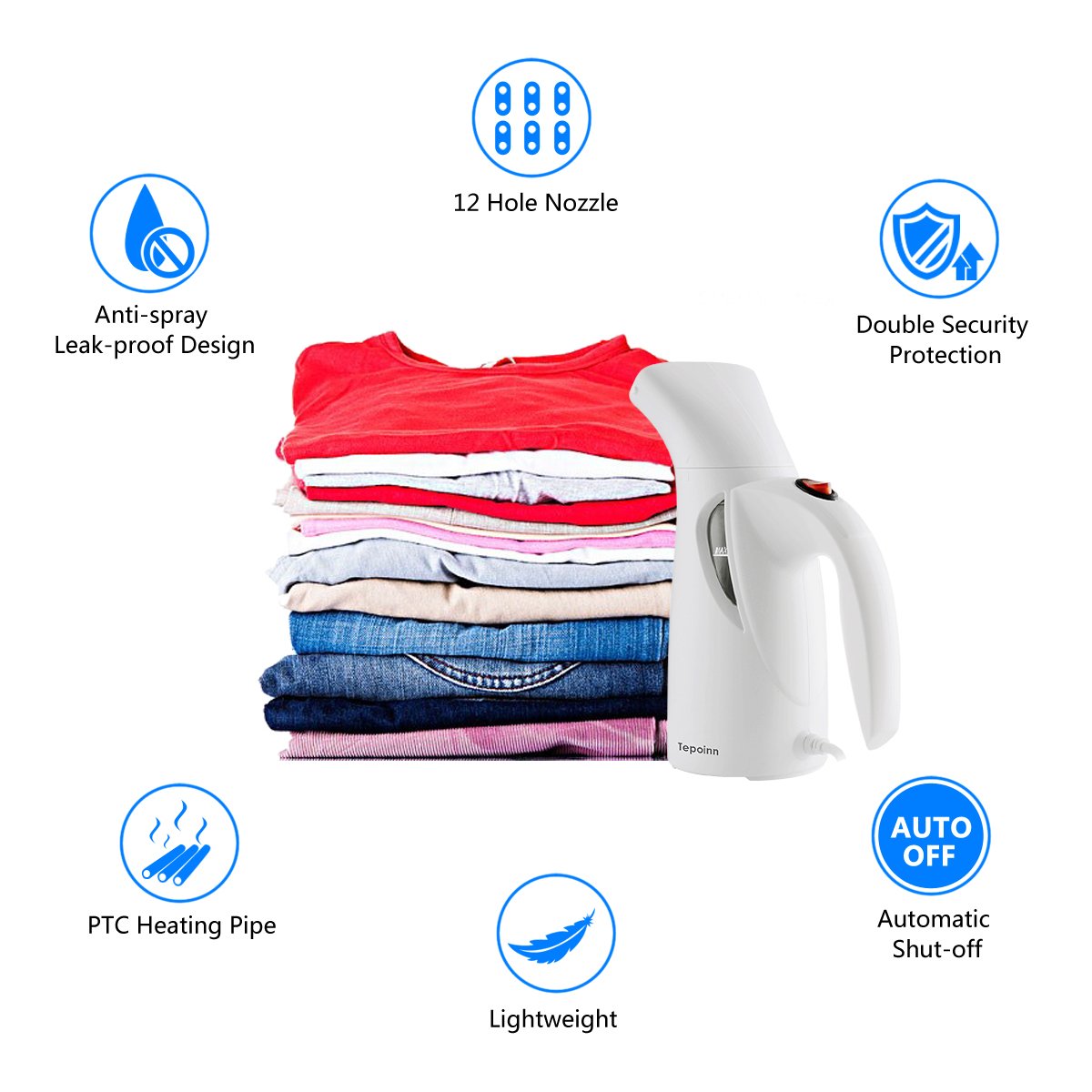 Tepoinn Clothes Steamer for Travel Garment Steamer Portable Fabric Steamer (one gear)