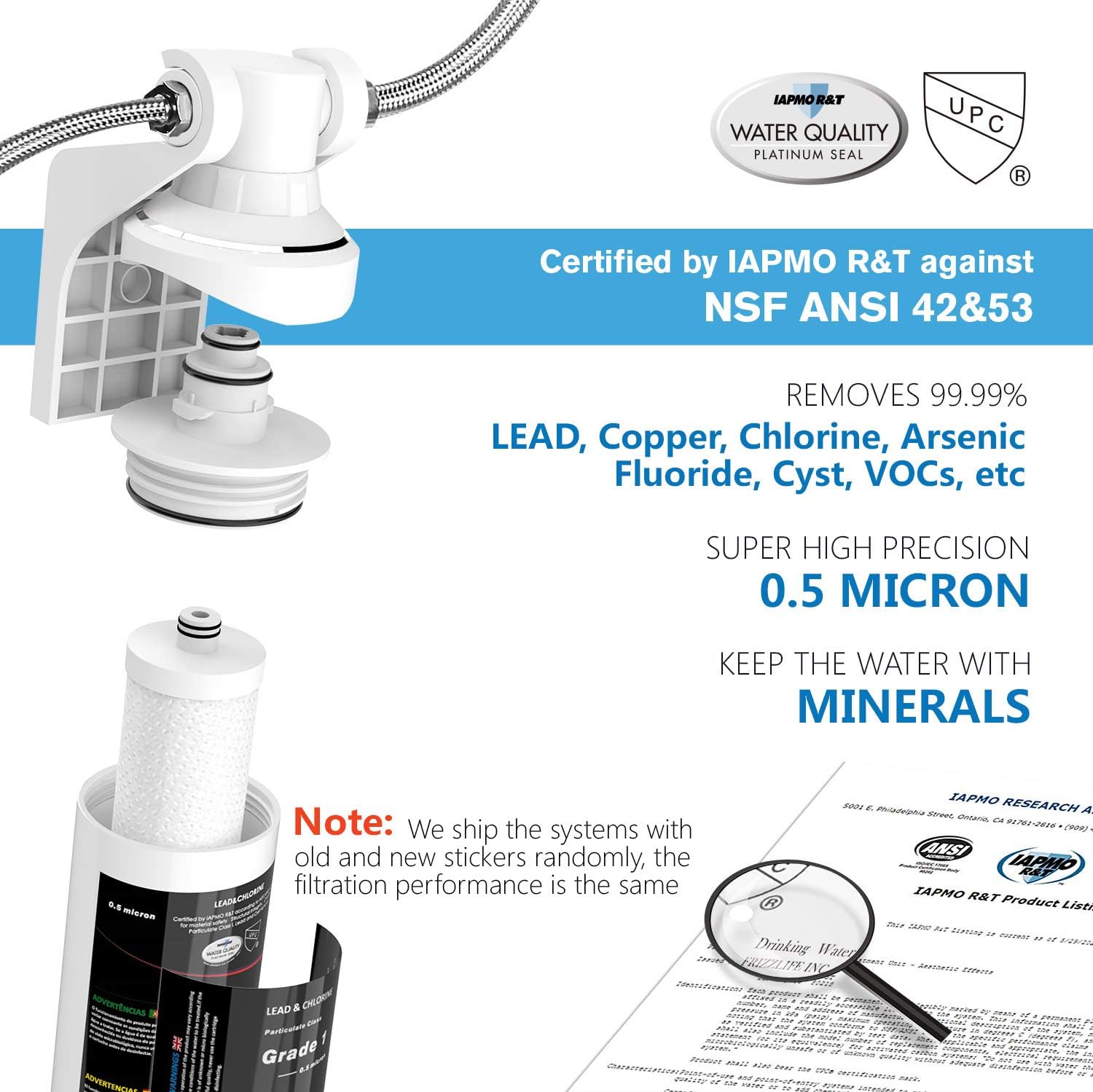 Frizzlife Under Sink Water Filter System-High Capacity Direct Connect Under Counter Drinking Water Filtration System-0.5 Micron Quick Change Removes 99.99% Lead, Chlorine, Bad Taste & Odor. - - .com