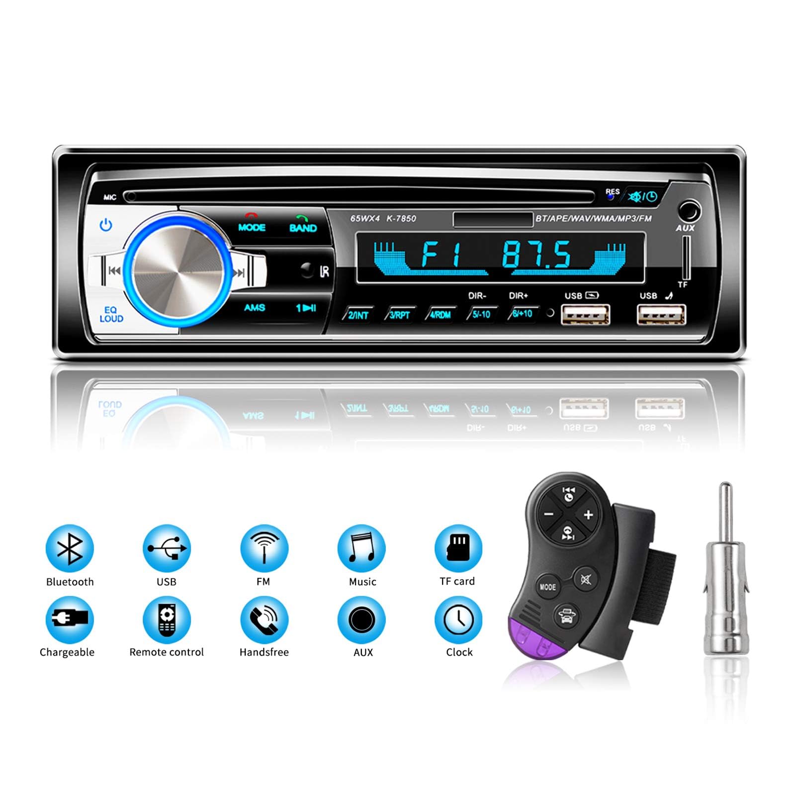 Car Radio, Lifelf Bluetooth Car Stereo 65W X 4 FM Radio Hands Free Calling with Wireless Remote Control Single Din MP3 Player, USB/TF/AUX Audio