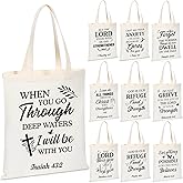 Sweetude 10 Pcs Christian Tote Bags Religious Gifts for Women Faith Canvas Bible Verse Church Bags Jesus Stuff(Classic)