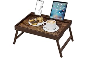 Bamboo Breakfast Tray with Foldable Legs & Detachable Stand | Ergonomic Handle | Portable Bed Tray for Eating, Working, Lapto