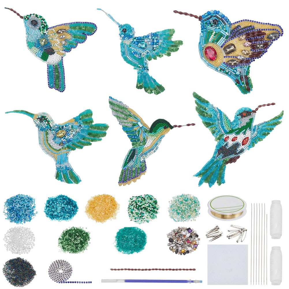 WEBEEDY DIY Hummingbird Rhinestone Beaded Patch Kit - Bird Brooch Pin Hair Accessory, Sequin Patches, Sew-on Crystal Appliques for Clothes, Handbag Decor, Sewing Craft, Unique Gift