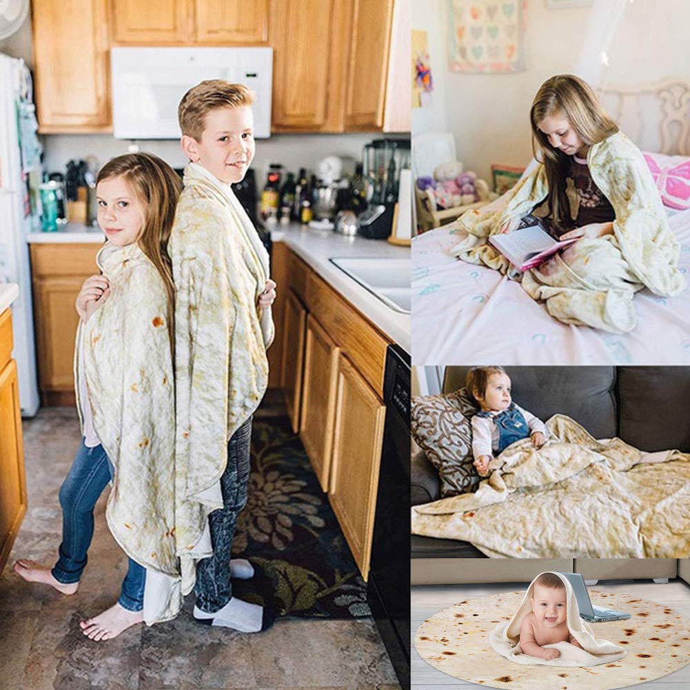 Freesooth Burritos Tortilla Blanket Tortilla Throw Blanket Realistic Food Blanket Soft Plush Round Funny Blanket for Bed,Couch or Travel