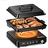 Olayks Induction Cooktop, Portable Induction Cooktop with Removable Grill Pan and Pot, 1500W Hot Plate Single Burner with 8 P