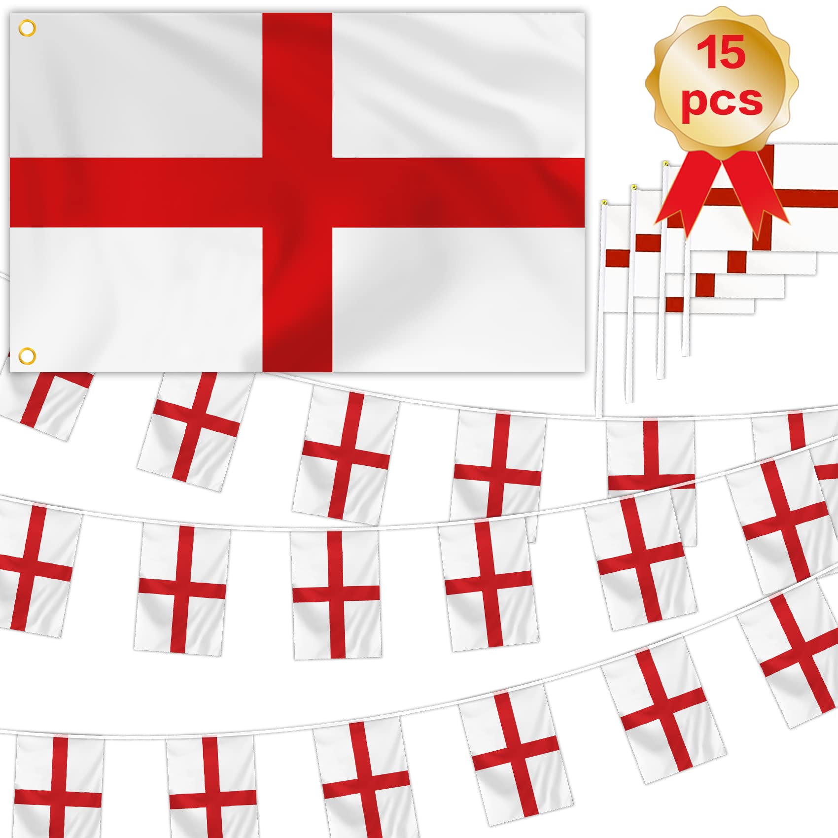FUNNLOT England Flag,St Georges Flag 5ft x 3ft,Large St George's Cross Flags for St Georges Day Party Decorations with England Bunting Flags
