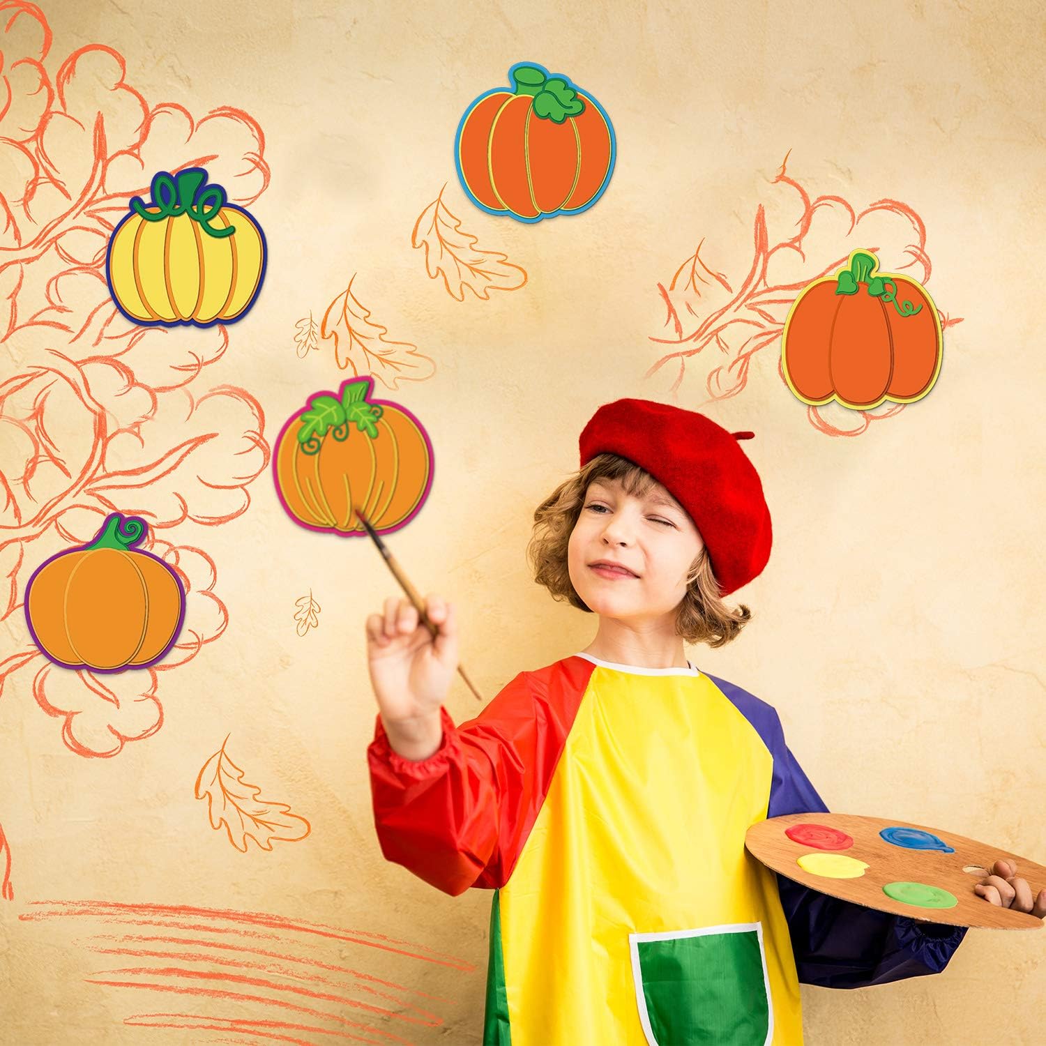 Thanksgiving Pumpkin Cutouts Classroom Decoration Pumpkin Colorful Cutouts with Glue Point Dots for Bulletin Board Classroom School Fall Theme Party, 5.9 x 5.9 Inch : Office Products