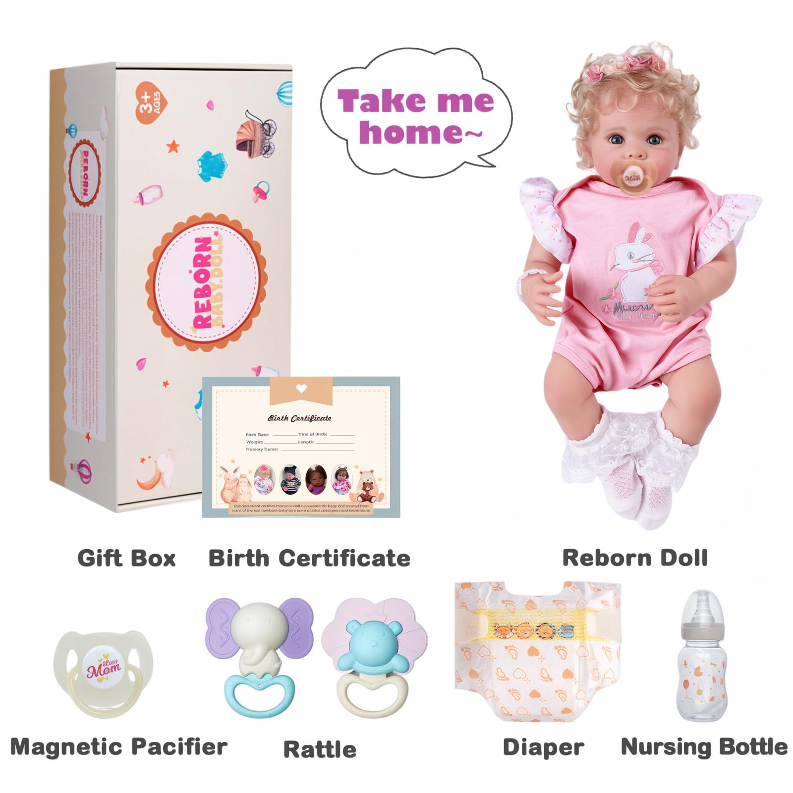 BABESIDE Reborn Baby Dolls Bettie - 17 Inch Soft Body Realistic Baby Doll Girl Lovely Awake Blond Curly Hair Girl Bebe Reborn de Silicona Real Life Baby Dolls with Gift Box for Kids Age 3+ Collectors