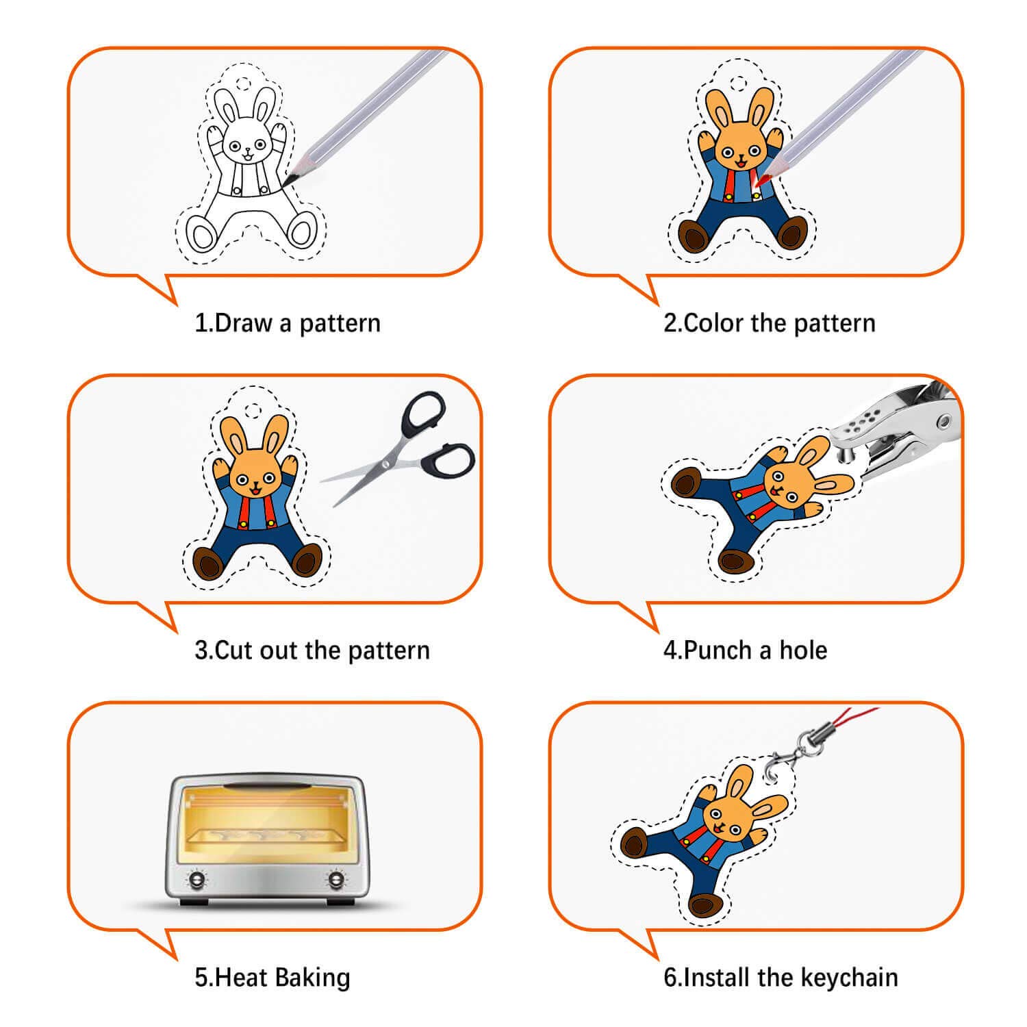 shynek Shrinky Film Sheets for Shrink Art, 125Pcs Shrinky Plastic Keychain Kit Including 20 Pcs Shrinky Paper, Hole Punch, Pencils, Keychains, Tweezers, Scissors for Crafts and Keychains