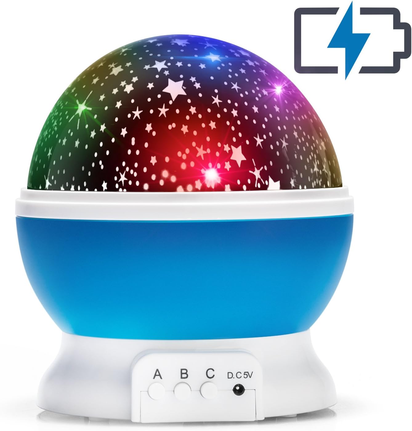 Moon Stars Projector Rechargeable Night Lighting Lamp for Kids Rotating Stars Projector 9 Color 12 Songs Holiday Gift Blue