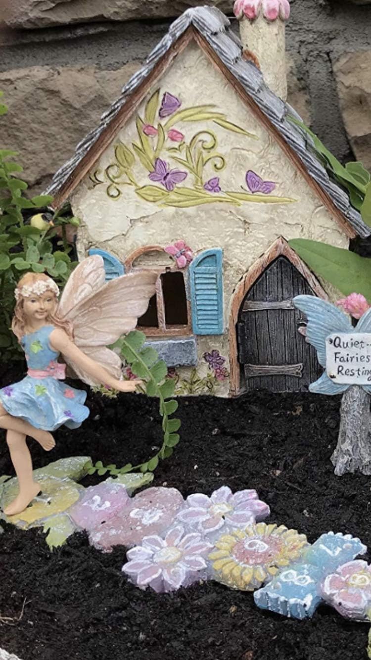 Miniature Fairy Garden Cottage and Accessories 10 Piece Starter kit by WFG. Create Your Own Magical Miniature Fairy Garden.