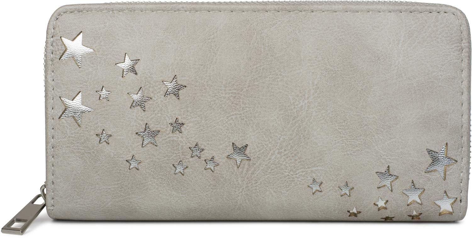 styleBREAKER Women's Wallet with Metallic Star Cut-Outs, Zippered Purse, Colour:Light-Grey