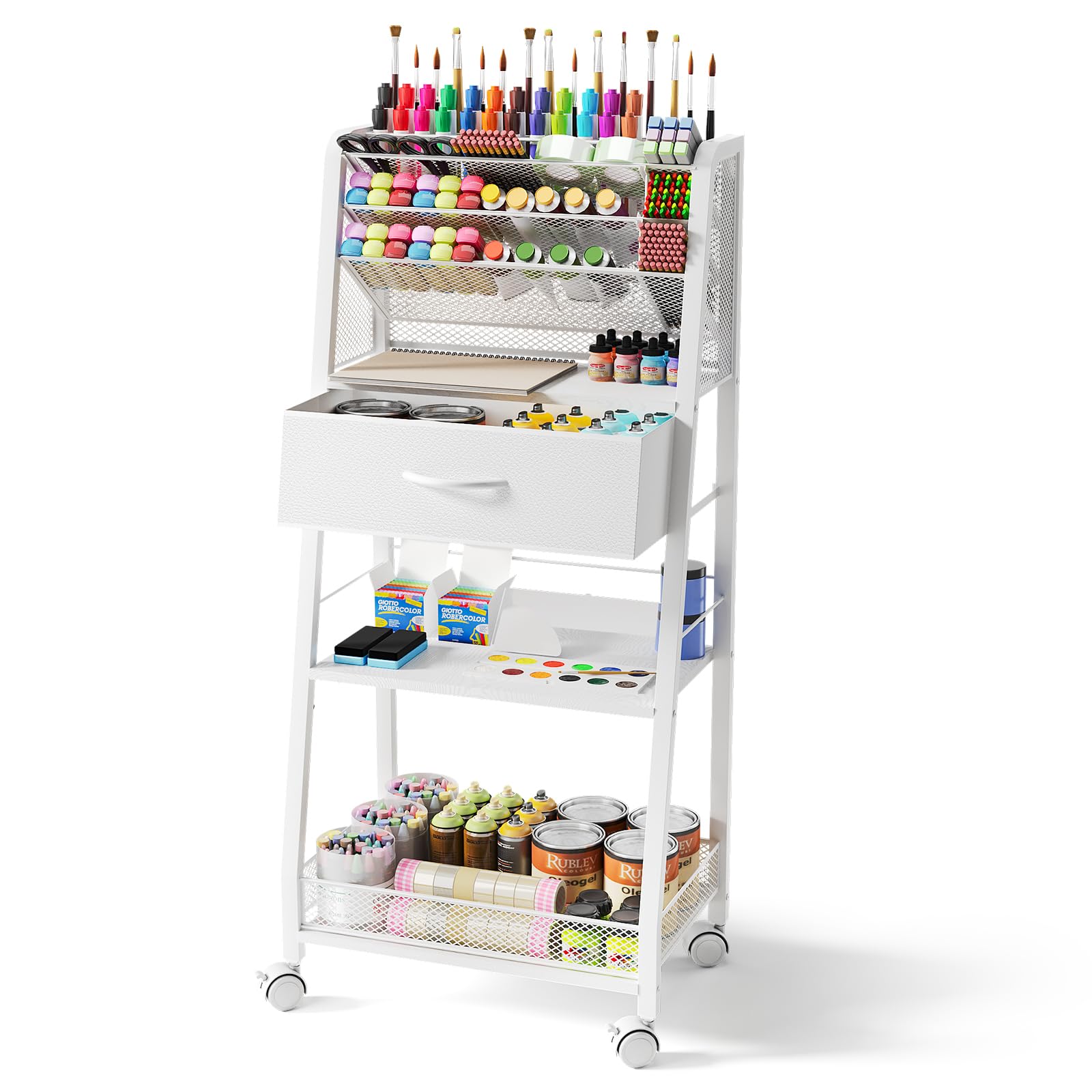 Photo 1 of Homsorout 3 Tier Rolling Cart - Metal Utility Cart with Storage Drawer and Wheels, Versatile Art & Craft Organizer for Home, Office, or Studio - Ideal for Storing Brushes, Paints, and Supplies?White?