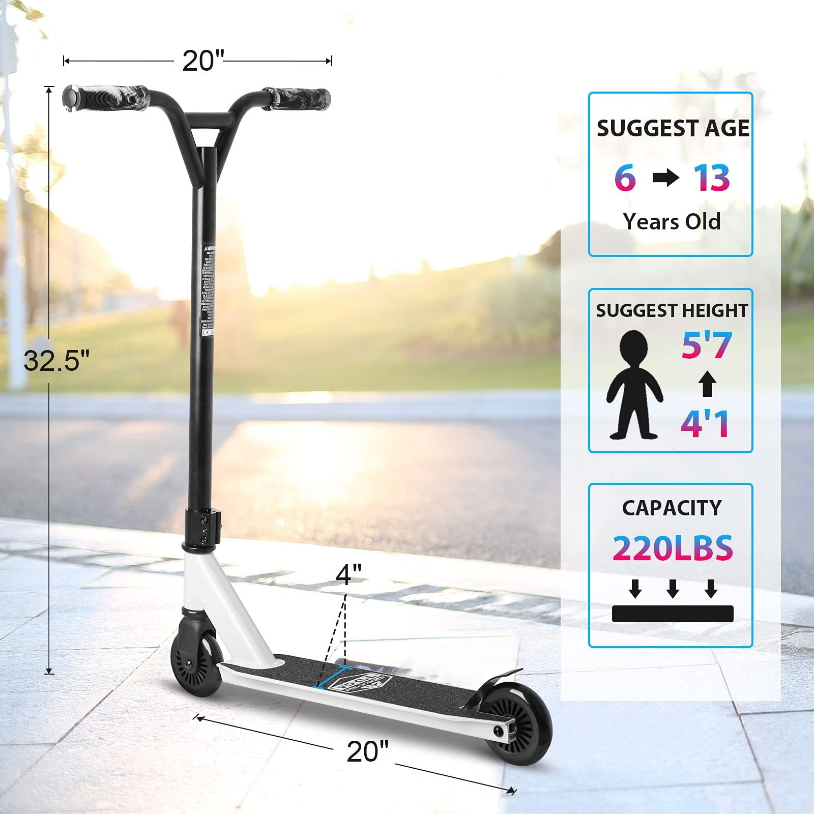 VOKUL Complete Pro Scooter for Kids Boys Girls Teens Up 6 Years - Freestyle Tricks Pro Stunt Scooter - High Performance Gift for Skatepark Street Tricks