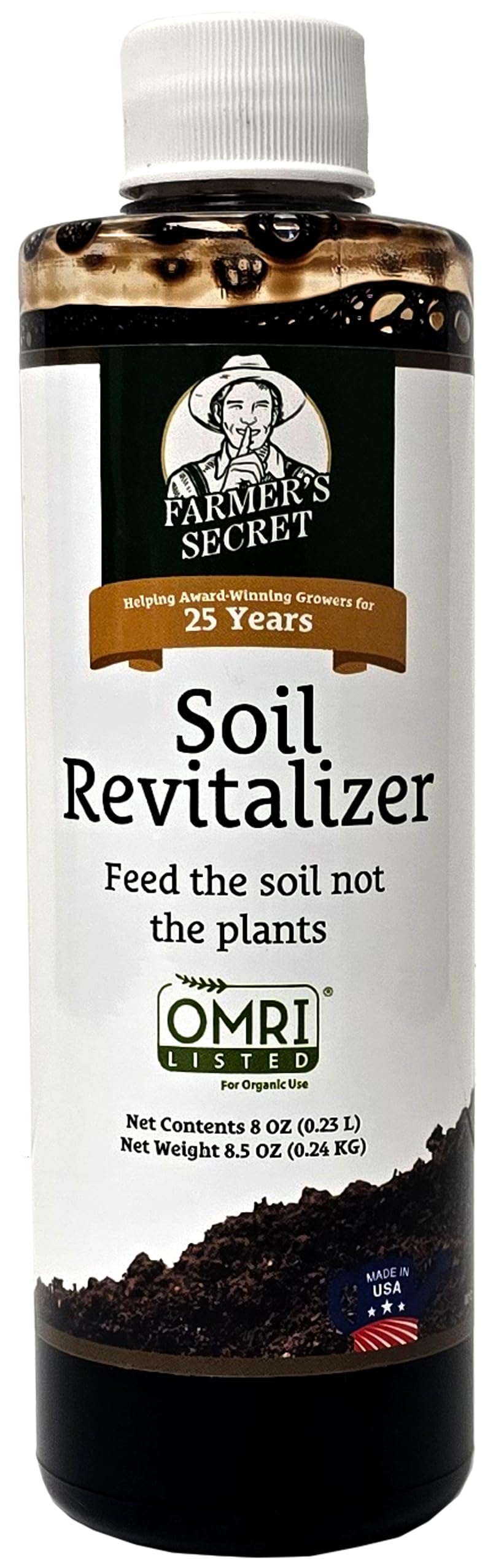 Photo 1 of Farmer’s Secret Soil Revitalizer (8oz) - Organic (OMRI Listed) Dirt Health Booster - Liquid Compost Soil Amendment - Activated Humic Acid