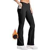 Willit Women's Fleece Lined Pants Yoga Crossover Leggings Bootcut Thermal Winter Pants Flare Leggings Water Resistant