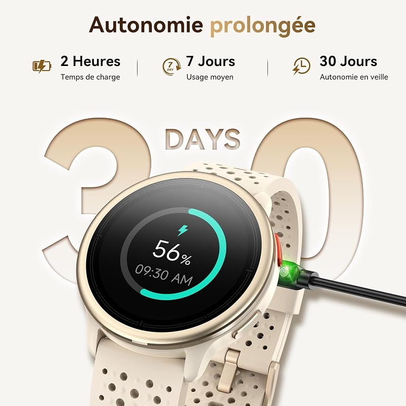 Montre Connectée Femme Ronde 1.27'' Smartwatch Homme 2 Bracelet 120+ Modes Sport 250+ Cadran Etanche 3ATM Fréquence Cardiaque/SpO2/Sommeil Podomètre Fitnes Watch pour Android Samsung iPhone Abricot — photo 7 sur 8
