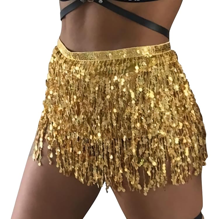 2 Hauts à Paillettes Dorés Avec Franges - Pour Danse Du Ventre, Fêtes Et Spectacles, Coupe Ajustée Et Confortable