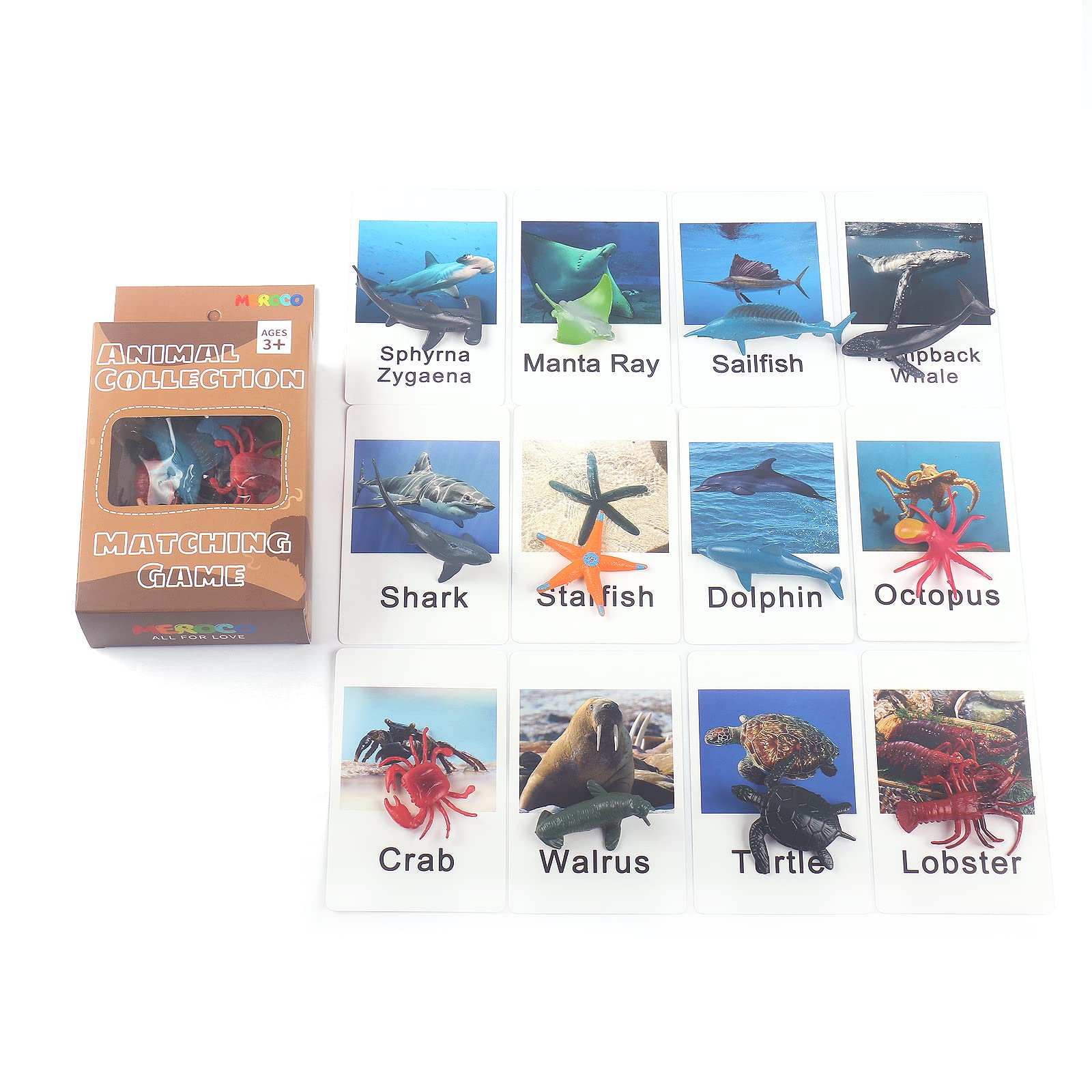 MEROCO Montessori Animal Match Game Cards Marine Animal Matching Montessori Language Materials Toddlers Preschool Educational Learning Toys NEWT011